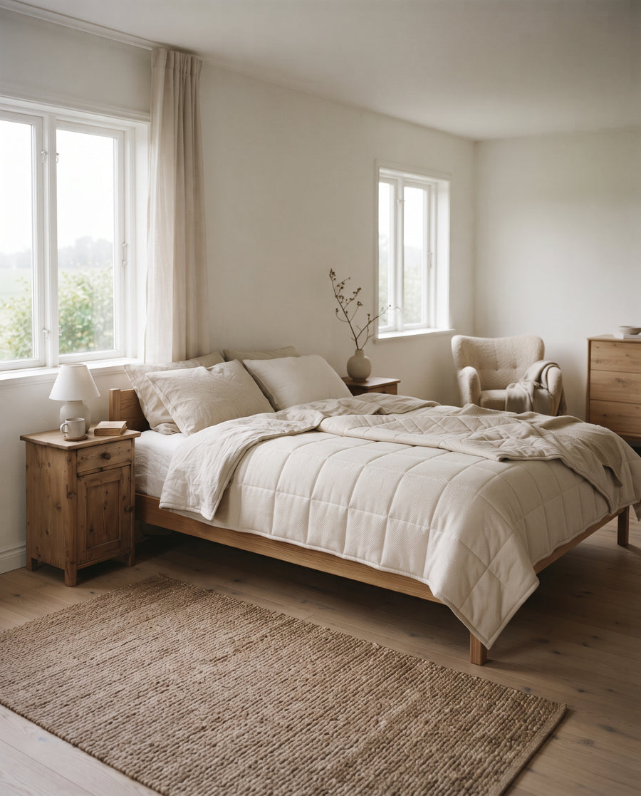 Ganzjahresdecke ‘Fjell’, 1.100 g Schafschurwolle, Bezug Baumwollsatin, Ansicht 3